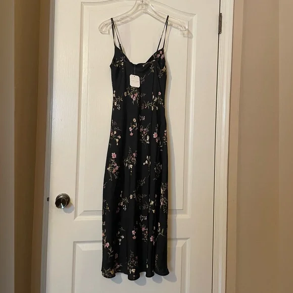 90s Y2k Women’s Black Floral Satin  Coquette Whimsigoth Midi Slip Dress XXS NWT - Picture 3 of 11